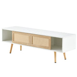 Solid Wood TV Stand with Storage White 55"