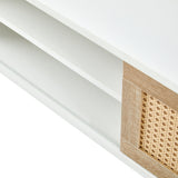 Solid Wood TV Stand with Storage White 55"