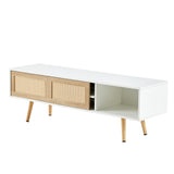 Solid Wood TV Stand with Storage White 55"