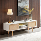 Solid Wood TV Stand with Storage White 55"