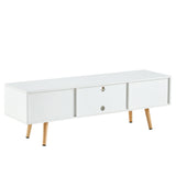 Solid Wood TV Stand with Storage White 55"