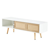 Solid Wood TV Stand with Storage White 55"
