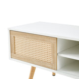 Solid Wood TV Stand with Storage White 55"