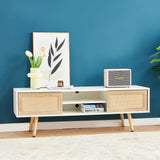 Solid Wood TV Stand with Storage White 55"