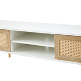 Solid Wood TV Stand with Storage White 55"