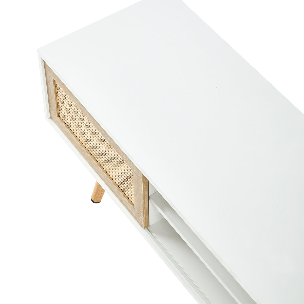 Solid Wood TV Stand with Storage White 55"