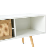 Solid Wood TV Stand with Storage White 55"