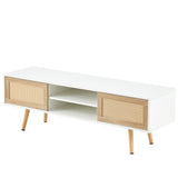 Solid Wood TV Stand with Storage White 55"