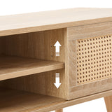 Solid Wood TV Stand with Storage Natural 55"