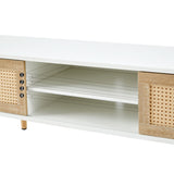 Solid Wood TV Stand with Storage White 55"