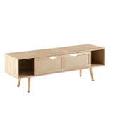 Solid Wood TV Stand with Storage Natural 55"
