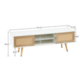 Solid Wood TV Stand with Storage White 55"