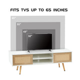 Solid Wood TV Stand with Storage White 55"