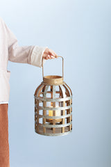 Wooden Decorative Lantern with Handle Indoor Outdoor