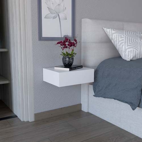 Floating Nightstand - Wall-Mounted - Drawer - White - 15.7" Wide
