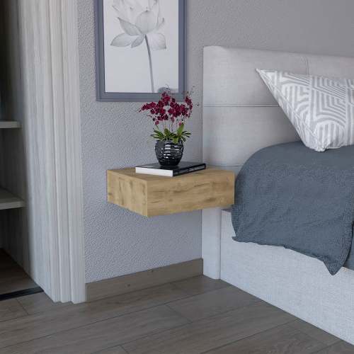 Floating Nightstand - Wall Mounted - Macadamia Finish - With Drawer