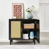 Side panel buffet cabinet with natural rattan door, rattan storage cabinet