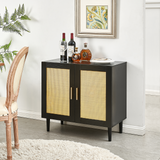 Side panel buffet cabinet with natural rattan door, rattan storage cabinet