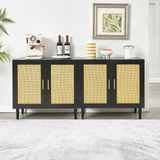 Side panel buffet cabinet with natural rattan door, rattan storage cabinet