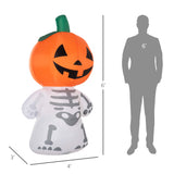 6ft Halloween Inflatables Outdoor Decorations, Smiling Skeleton Ghost with Pumpk