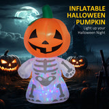 6ft Halloween Inflatables Outdoor Decorations, Smiling Skeleton Ghost with Pumpk