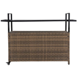 Outdoor Wicker Bar Cart, Patio Wine Serving Cart w/Wheels
