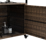 Outdoor Wicker Bar Cart, Patio Wine Serving Cart w/Wheels