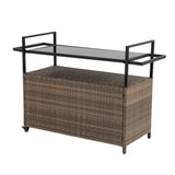 Outdoor Wicker Bar Cart, Patio Wine Serving Cart w/Wheels