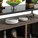 Outdoor Wicker Bar Cart, Patio Wine Serving Cart w/Wheels