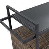 Outdoor Wicker Bar Cart, Patio Wine Serving Cart w/Wheels