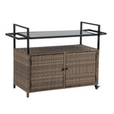 Outdoor Wicker Bar Cart, Patio Wine Serving Cart w/Wheels