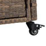 Outdoor Wicker Bar Cart, Patio Wine Serving Cart w/Wheels