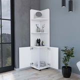 Corner Shelf with Cabinet - 3-Tier - Metal Handles - 12.7"D