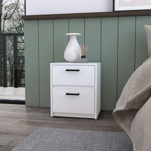 Nightstand with 2 Drawers and Metal Handles, Bedside Table