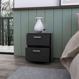 Nightstand with 2 Drawers and Metal Handles, Bedside Table