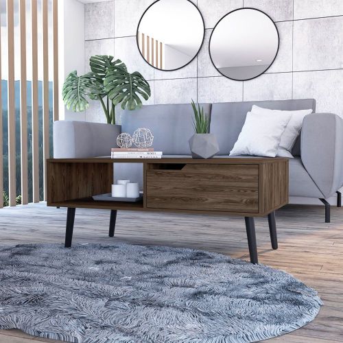 Coffee Table - One Drawer and Open Shelf - 46.1" Top - Four Legs
