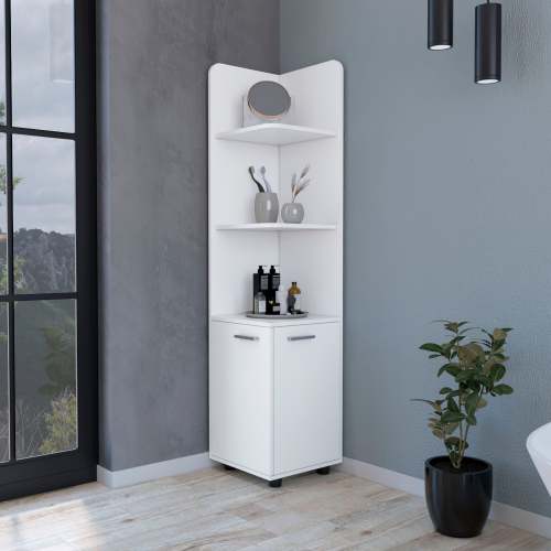 Corner Shelf with Cabinet - 3-Tier - Metal Handles - 12.7"D