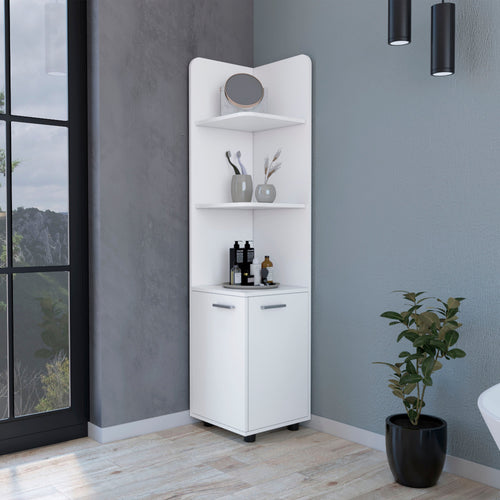 Corner Shelf with Cabinet - 3-Tier - Metal Handles - 12.7"D