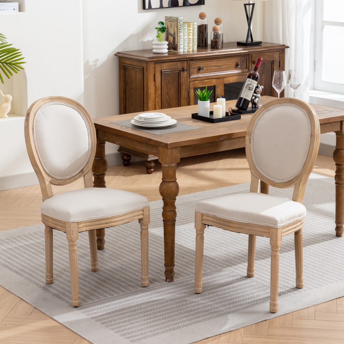 Set of 2 Fabric Dining Chair Beige