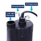 Submersible Water Pump, 1/3HP 2500GPH Thermoplastic Utility Pump Portable