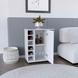Bar Cart - White - 6 Bottle Racks - Side Shelves - Casters