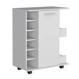 Bar Cart - White - 6 Bottle Racks - Side Shelves - Casters