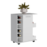 Bar Cart - White - 6 Bottle Racks - Side Shelves - Casters