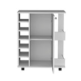 Bar Cart - White - 6 Bottle Racks - Side Shelves - Casters