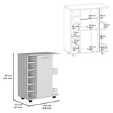 Bar Cart - White - 6 Bottle Racks - Side Shelves - Casters