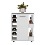 Bar Cart - White - 6 Bottle Racks - Side Shelves - Casters
