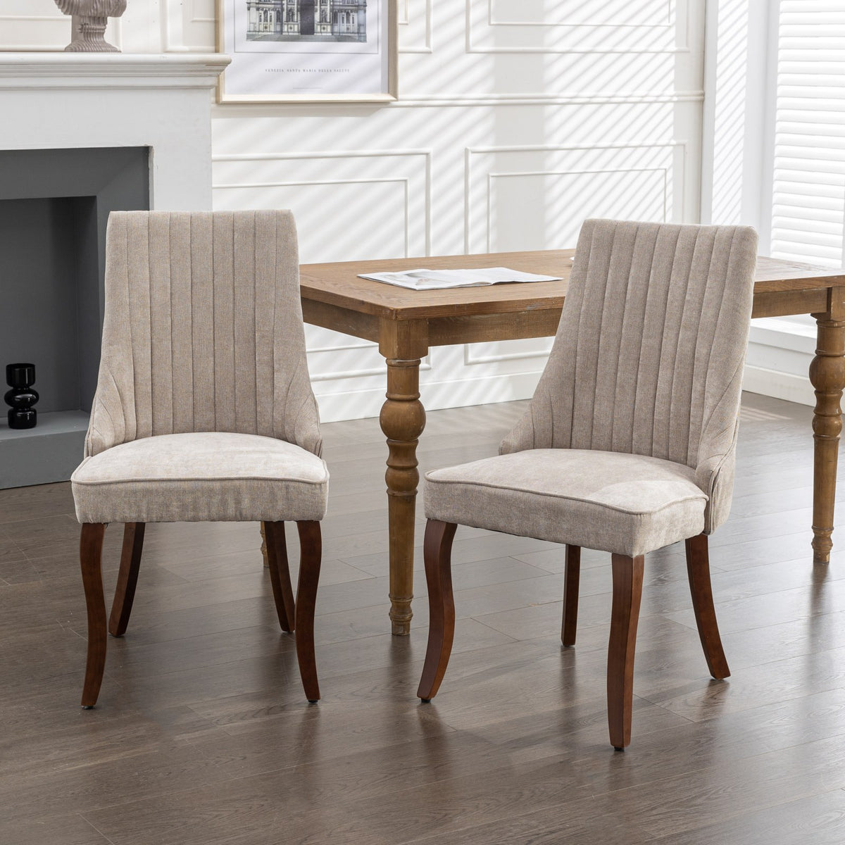 Set of 2 Velvet Dining Chair Beige