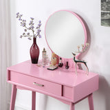 Vanity & Stool Set - Contemporary - Wood - Pink - Storage Drawer