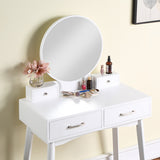Contemporary Wood Vanity and Stool Set - Storage Drawers - White