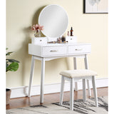 Contemporary Wood Vanity and Stool Set - Storage Drawers - White